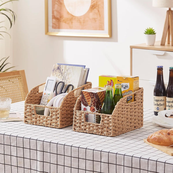 Pantry Baskets for Organizing, Paper Rope Baskets with Built-In Handles, Wicker Storage Bins for Shelves, 2 Pack-Yellow8