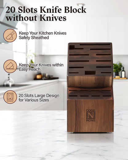 Acacia Wood 20-Slot Universal Knife Block without Knives4