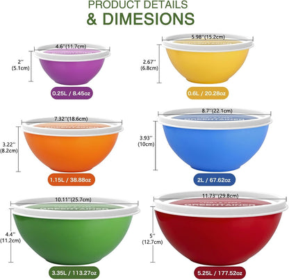 Plastic Mixing Bowls with Lids Set for Kitchen, 6 Set Nesting Bowls for Mixing, Baking, Prepping, Cooking and Serving Food, Mixing Bowls Dishwasher, Microwave Safe2