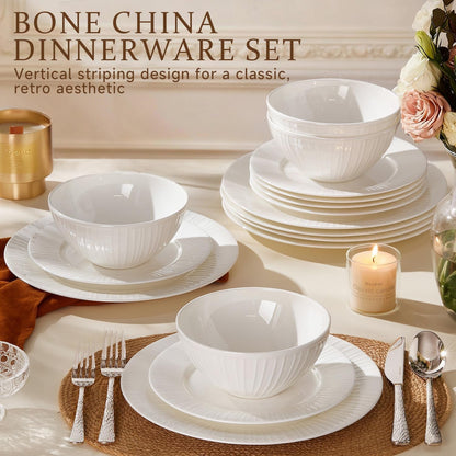 24Pc Textured White Bone China Set Service for 84