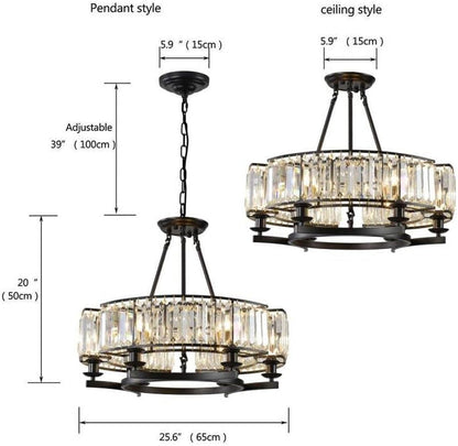 Vintage Crystal Chandelier Black Hanging Light Fixture 24In 6 Lights4