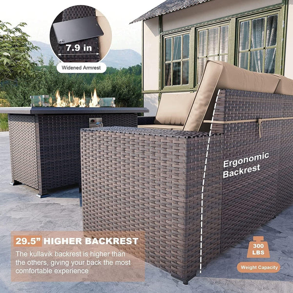 7 Piece Outdoor Wicker Patio Furniture Set with Fire Pit Table3