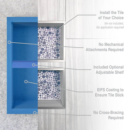 Noble 314 Preformed 12" X 20" ID Shower Niche, Tub, Caddy, Modern Bathroom Storage Solution, Adjustable Shelf, Water-Resistant, Easy Install Ideal for Toiletries Shampoo Shower Accessories5