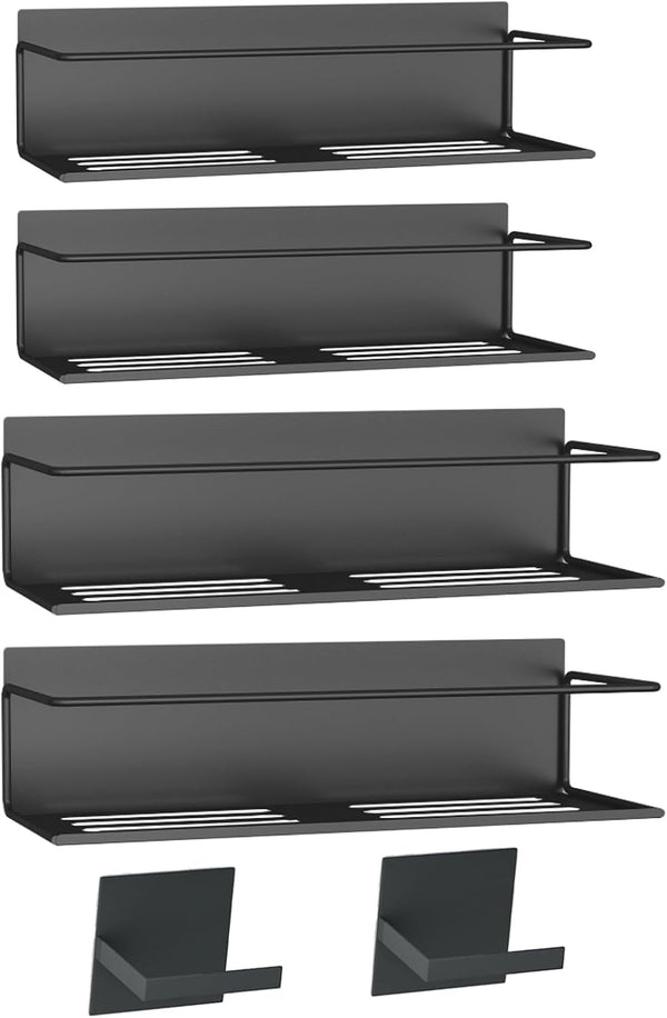Magnetic Spice Rack for Refrigerator, Magnetic Fridge Shelf for Kitchen, Magnetic Shelf for Fridge Space Saving Black 4 Pack with Magnetic Paper Towel Holder4