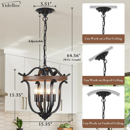 4 Lights Black Farmhouse Chandeliers Vintage Cage Ceiling Light Fixtures4