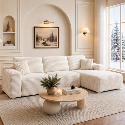 110" L-Shaped Modular Sectional Sofa, Cloud Deep Seat Boneless Couch with Chaise, Oversized Corduroy Compressed Sofa for Living Room, No Assembly Required8