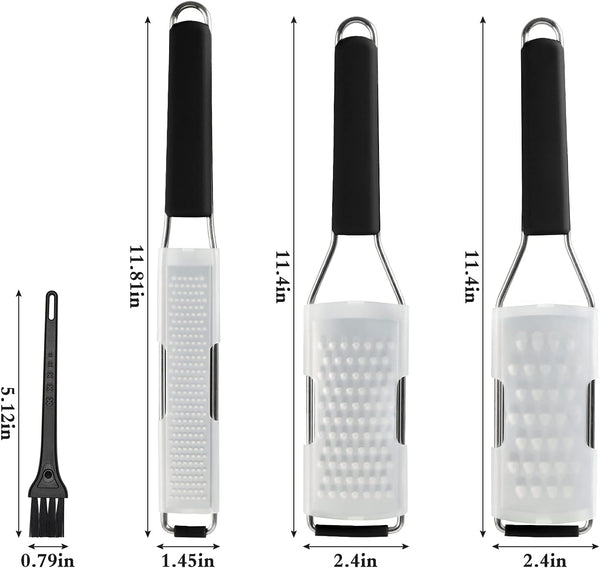Lemon Zester Grater Three-Piece Suit - Heavy Duty Kitchen Tool for Parmesan Cheese, Ginger, Garlic, Nutmeg, Chocolate, Vegetables，Fruits，Stainless Steel Grater Dishwasher Safe Black5