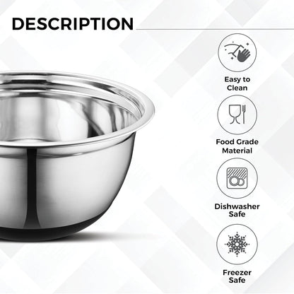 Premium Stainless Steel Mixing Bowls with Lids Non-Slip, Set of 5 Mixing Bowl Set with Silicone Base, Space Saving, Great for Cooking, Baking, Prepping (0.25Qt, 1Qt, 1.5Qt, 3Qt, 5Qt)5