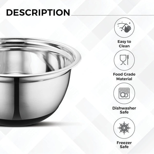 Premium Stainless Steel Mixing Bowls with Lids Non-Slip, Set of 5 Mixing Bowl Set with Silicone Base, Space Saving, Great for Cooking, Baking, Prepping (0.25Qt, 1Qt, 1.5Qt, 3Qt, 5Qt)5