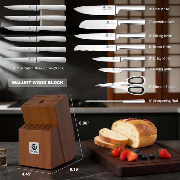 Knife Set - Kitchen Knife Set 15 Pieces Japanese Stainless Steel Knife Block Set with Sharpener - Dishwasher Safe Kitchen'S Knives - Ultra Sharp Chef Knife Set for Kitchen, Utility Knives2