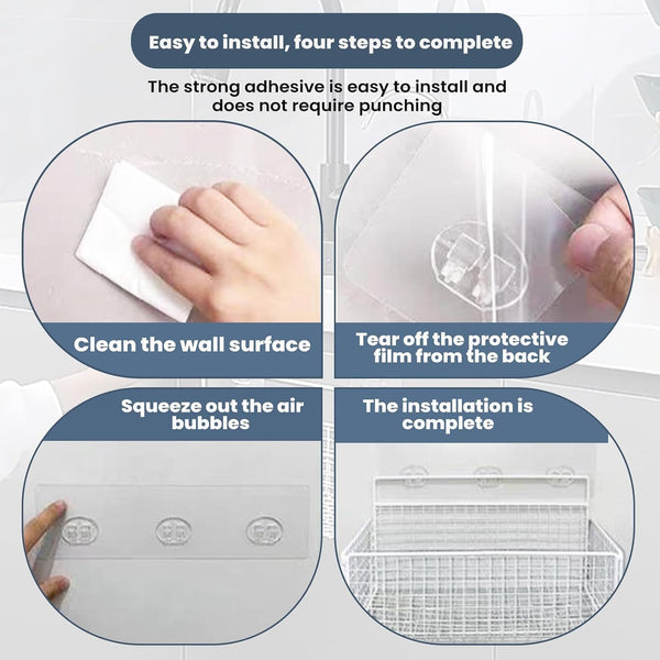 9Pack Adhesive Shower Caddies Kit, Transparent Bathroom Storage Accessories with Claw Patches for Wall-Mounted Shelves and Organizer Hooks6