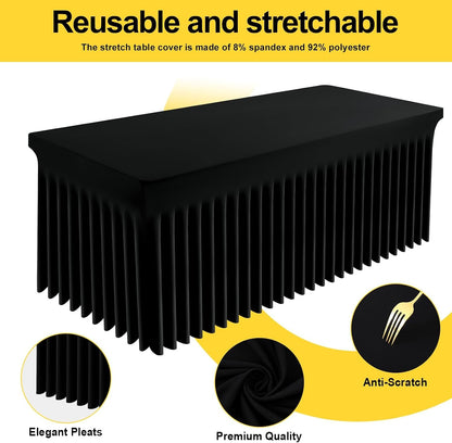 Spandex Elastic Fitted Table Cloth Skirt for 6FT Rectangle Table | Stretch Washable Table Cloth, Banquet Table Cover for Wedding, Party, Indoor & Trade Shows, (Black, 72Lx30Wx30H)3