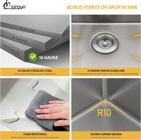 45 Inch Drop in Workstation Sink 45"X22" Topmount Kitchen Sink4