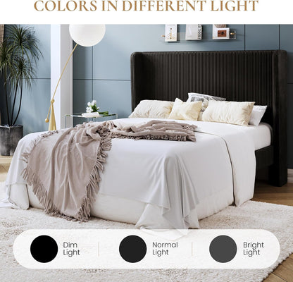 Full Corduroy Platform Bed with Tufted Wingback Headboard, Black9