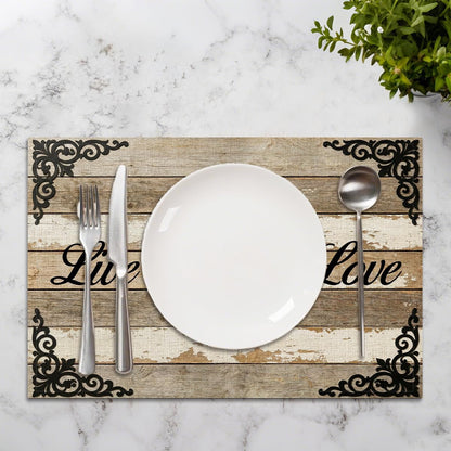 Wood Grain Linen Rectangular Placemats Set of 4, Holiday Table Decor4