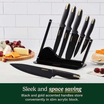 Advantage Nonstick Ceramic-Coated Knife Set, 7-Piece Acrylic Block Stainless Steel Knives for Precise Cutting, Durable Kitchen Knife Set with Ergonomic Handles, G1042-7BG3