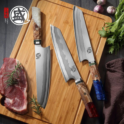 8-Inch Kiritsuke Chef Knife, 440C Damascus, White Handle7