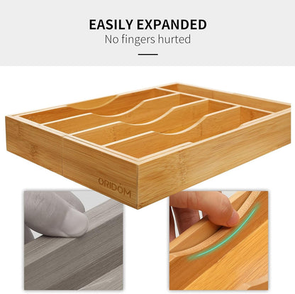 Expandable Bamboo Kitchen Drawer Organizer for Cutlery and Utensils, Adjustable Bamboo Wood Cutlery Tray in Drawer for Flatware and Silverware in Kitchen, (Natural)6