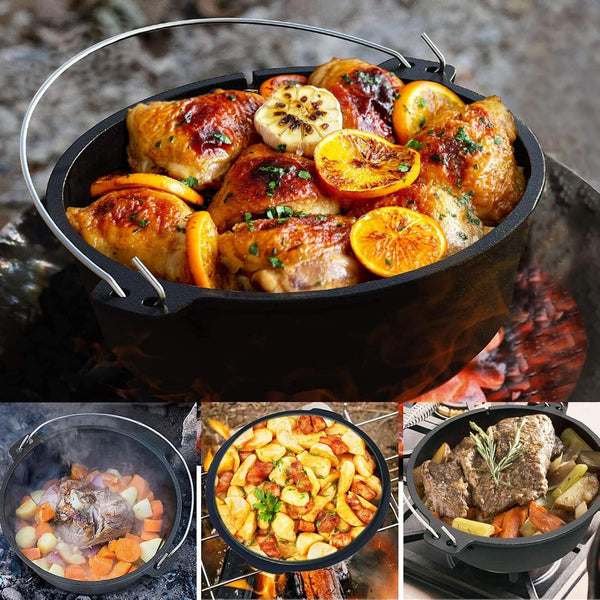 Camping Dutch Oven,12 Qt Pre-Seasoned Cast Iron Camp Dutch Oven Pot with Lid - Lid Lifter, Cast Iron Dutch Oven with Metal Handle for Cooking BBQ Baking Campfire Modern Black5