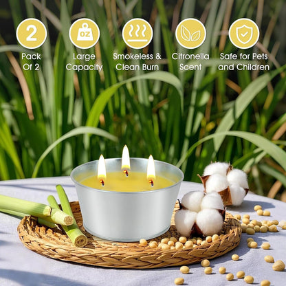 Large Citronella Candles Outdoor - Lemongrass Scented Candle Set 2 Pack Natural Wax Bucket Citronella Candles up to 180 Hours for Garden Patio Yard Home Balcony Camping Backyard Jar Candles3