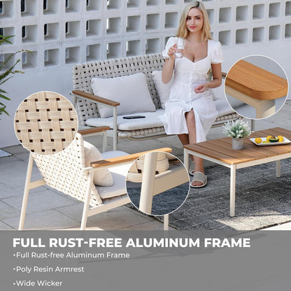 4-Piece Patio Conversation Set, Outdoor Wicker Sofa Set with Waterproof Cushions All-Weather Wicker Furniture Sectional Sofa for Garden, Poolside, or Backyard Relaxation-Grey4