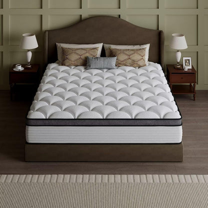 Full Size Mattress, 14 Inch Hybrid Bed in a Box, Green Tea & Cooling Gel Memory Foam, Certipur-Us Certified, Fiberglass-Free, Pressure Relief for Back Pain, Breathable & Safe Sleep2