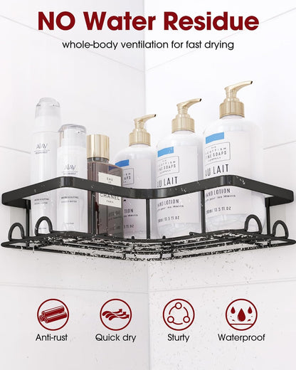 Black Corner Shower Caddy Adhesive No Drilling Bathroom Shelves6