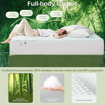 Twin XL Mattress Topper College Dorm Memory Foam Soft Mattress Pad | Twin XL Mattress Topper Viscose Derived from Bamboo, Twin XL Bed Mattress Pad Cover for Back Pain Relief, 39" X 80", White3