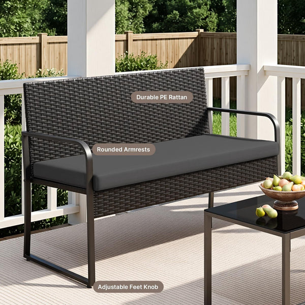 8 Piece Outdoor Black Wicker Conversation Set, Black3