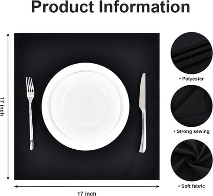Set of 4 Black Cloth Napkins 17 X 17 Inches Solid Washable Polyester Dinner Napkins with Hemmed Edges for Dinners Parties Weddings Banquets Events Table Decoration5