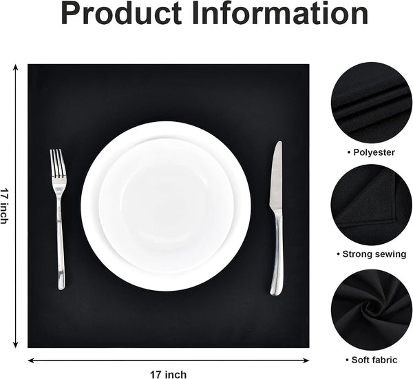 Set of 4 Black Cloth Napkins 17 X 17 Inches Solid Washable Polyester Dinner Napkins with Hemmed Edges for Dinners Parties Weddings Banquets Events Table Decoration5