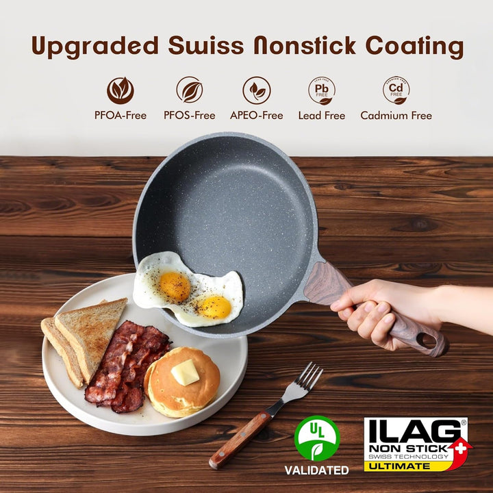 Nonstick Frying Pan Skillet, Swiss Granite Coating Omelette Pan, Healthy Stone Cookware Chef'S Pan, PFOA Free (8/9.5/10/11/12.5 Inch) (8 Inch)+2
