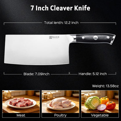 Cleaver Knife 7 Inch, Razor Sharp Chinese Chef Knife Dishwasher Safe, German High Carbon Steel Vegetable Cleaver with G10 Handle, Meat Slicing Slicer, Daily Meal Prep for Home and Restaurant8