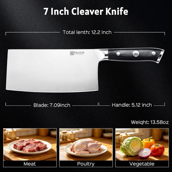 Cleaver Knife 7 Inch, Razor Sharp Chinese Chef Knife Dishwasher Safe, German High Carbon Steel Vegetable Cleaver with G10 Handle, Meat Slicing Slicer, Daily Meal Prep for Home and Restaurant8