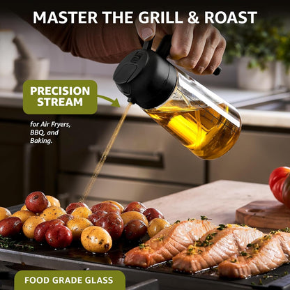 16 Oz Glass Olive Oil Sprayer for Cooking, Oil Dispenser, Black | Glass 2-In-1 Olive Oil Dispenser Bottle, Oil Dispenser for Kitchen, Oil Spray Bottle, Mist or Stream, Anti-Drip Spout, Salads7