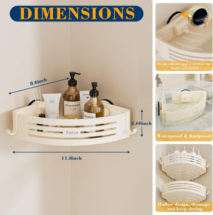 Corner Shower Caddy Suction Cup, No-Drilling Hanging Shower Shelves with Hooks, Waterproof & Rustproof Removable Shower Organizer for Bathroom Storage6