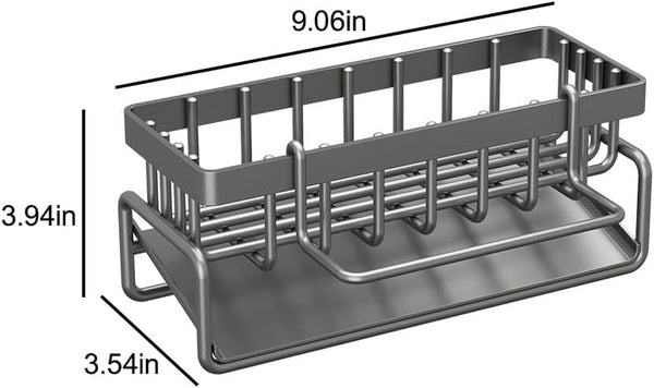 Kitchen Sink Caddy Organzier, Sponge Holder with Auto Drain Tray, Detachable Towel Rack, Rustproof Stainless Kitchen Countertop Soap Dispenser Organizer -Gray6