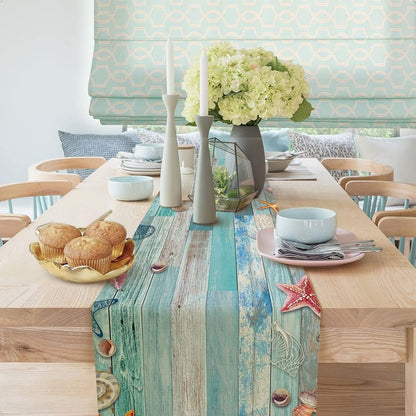 Beach Table Runner, Summer Ocean Beach Seashell Starfish Table Runner for Kitchen, Coastal Nautical Linen Non-Slip Dining Table Runners for Family Dinner/Wedding/Outdoor Indoor Party5