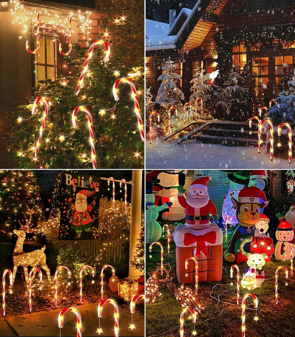 Solar Candy Cane Lights 10-Pack Outdoor Christmas Decorations1