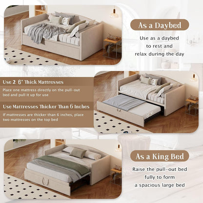Twin-To-King Velvet Daybed with Extended Pop-Up Trundle, Beige5
