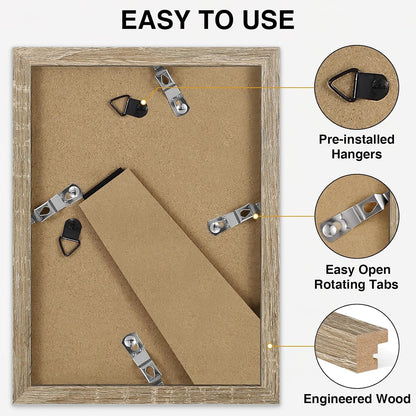 5X7 Picture Frames Set of 10 for Wall & Tabletop, Light Wood9
