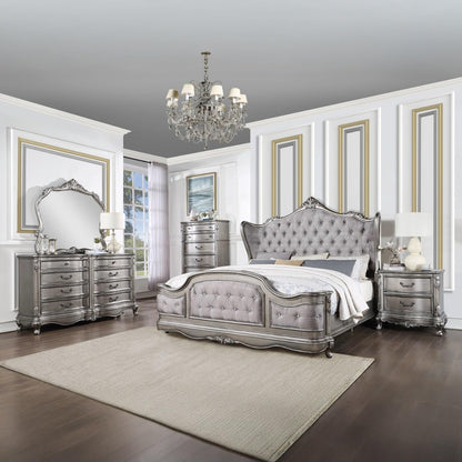 Ariadne Eastern King Bed in Velvet & Antique Platinum Finish7