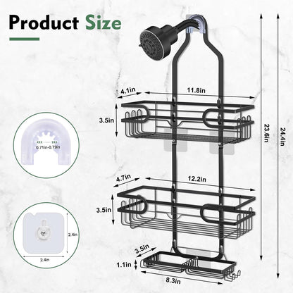 Shower Caddy Hanging, over Head Shower Caddy Shower Storage Rack Basket with Hooks for Razor and Sponge Rustproof, No Drilling, Accessories for Bathroom and Kitchen, Black26