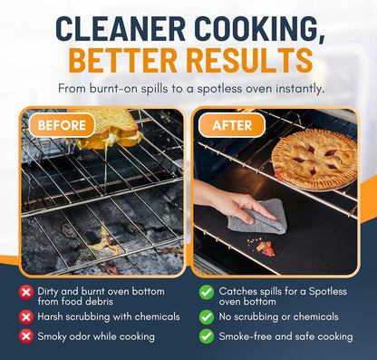 Oven Liners for Bottom of Oven - 2 Pack Large Heavy Duty Mats, 17”X25” Non-Stick Reusable Liner for Electric, Gas, Toaster Ovens, Grills - BPA & PFOA Free Kitchen Accessory to Keep Oven Clean (Black)4