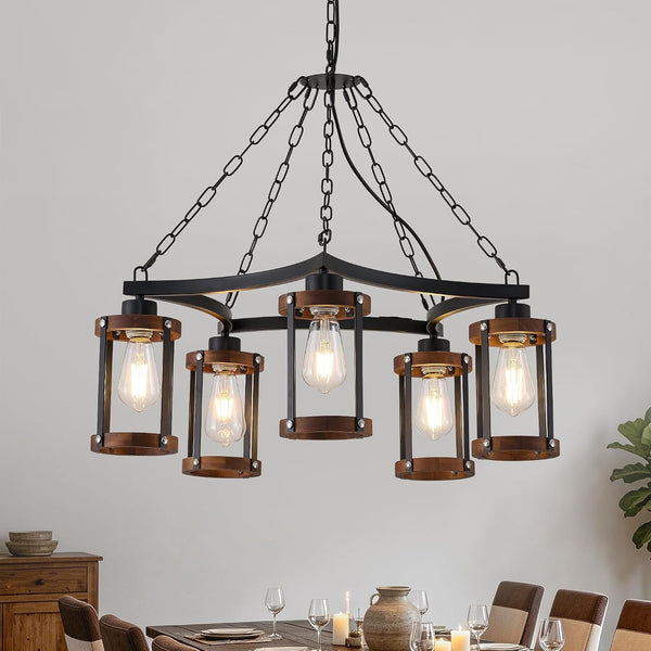 5-Light Living Room Light Fixture, Rustic Mini Chandelier for Dining Room1