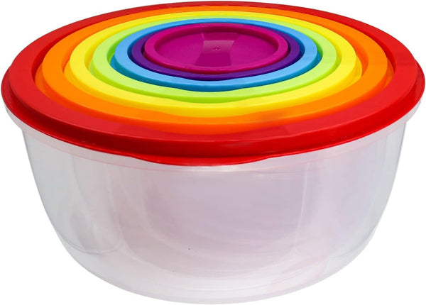7Pcs round Mixing Bowl Set Salad Bowl with Airtight Lids Plastic Nesting Mixing Bowl Set for Packing and Serving Christmas Salads Candies Cookies, Microwave Safe1