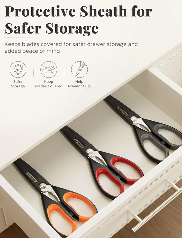 Kitchen Scissors 3 Pack, Heavy Duty All Purpose Kitchen Shears for Food and Packaging, Stainless Steel Food Scissors for Meat, Poultry, Herbs and Vegetables, Dishwasher Safe7