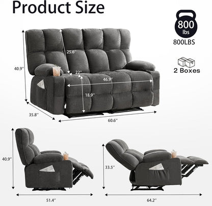 Oversized Loveseat Recliner Sofa, Double Recliner, Big Large Reclining Sofa with Cup Holders & Side Pockets, Traditional 2-Seater Manual Recliner Couch for Living Room, RV, Home Theater (Fabric,Grey)2