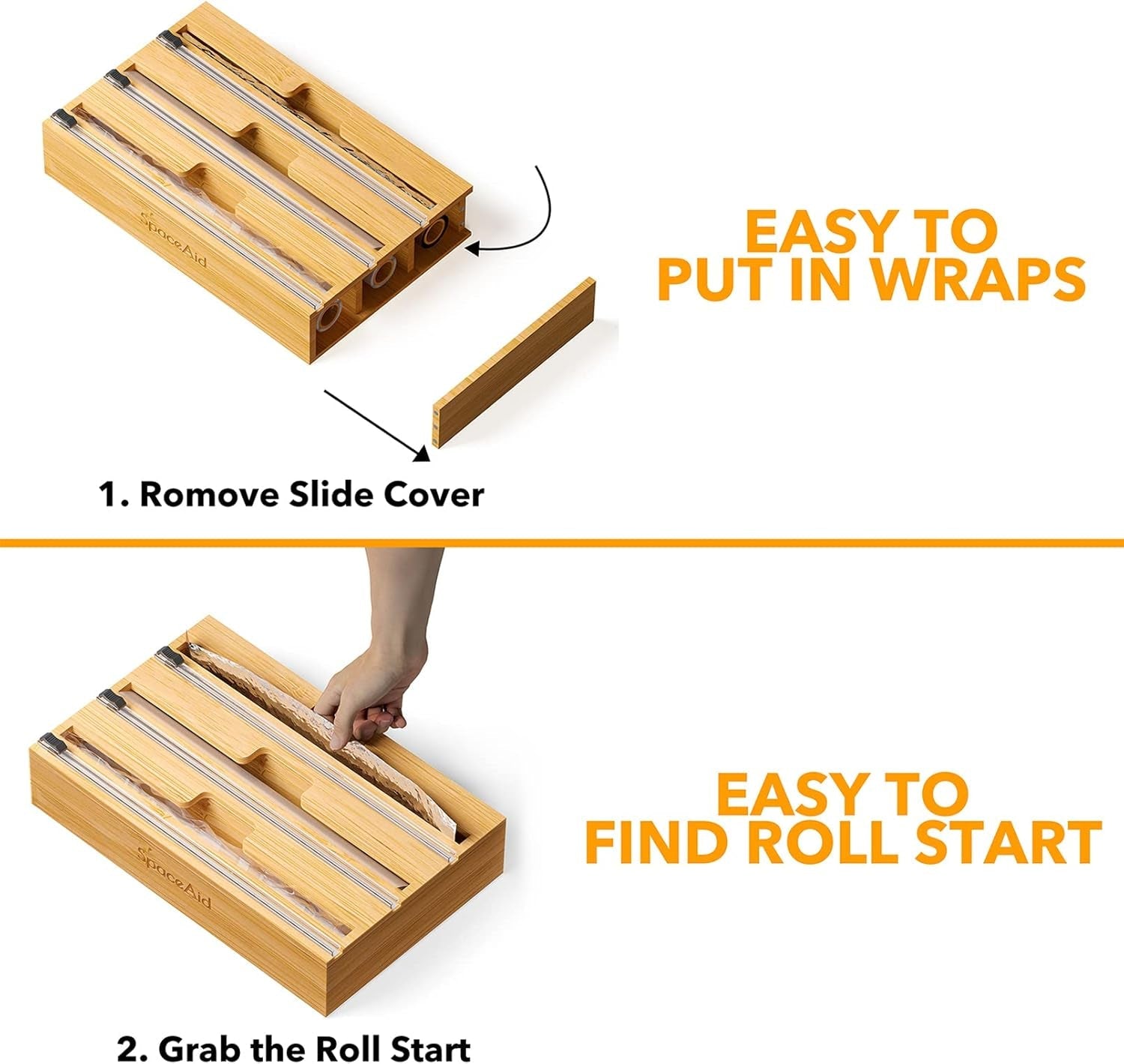 wrapneat-3-in-1-wrap-organizer-with-cutter-and-labels-plastic-wrap-aluminum-foil-and-wax-bamboo-dispenser-for-kitchen-storage-organization-holder-for-12-roll-natural