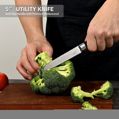 Professional Kitchen Chef Knife Sets, Razor Sharp Premium High Carbon German Steel 3 Pcs Knife Set, Ergonomic Forged Pakkawood Handle, Chef, Santoku & Utility Knife, with Premium Gift Box, for Family7